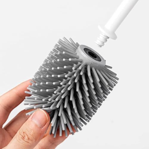 SKY-TOUCH Soft Wall-Mounted and Floor-Standing Dual Purpose Toilet Brush with Silicone Bristles Toilet Brush and Holder Deep Cleaning Reusable, Square - Easy Keep Clean