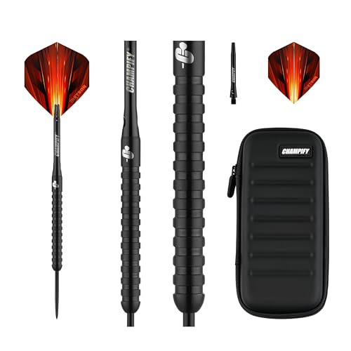 Champify® 90% Tungsten Darts Set “Meteor” mit 23g Barrel und schwarzer Darttasche| 3 Steeldarts...