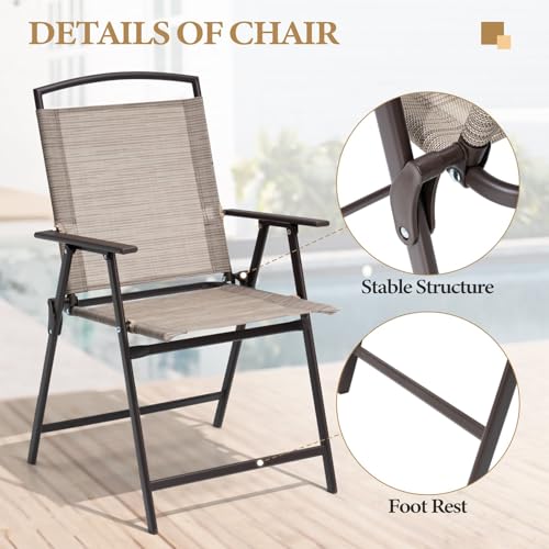 Crestlive Products Set Of 4 Patio Folding Chairs 4-Pack Dining Chairs Outdoor Portable Sling With Armrest For Camping, Beach, Garden, Pool, Backyard thumb #2