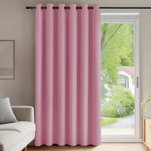 Image of Deconovo Divider Blackout Wide Width Darkening Shades Patio Door Binds Curtain for Girls Room, 80W x 84L Inch, Pink