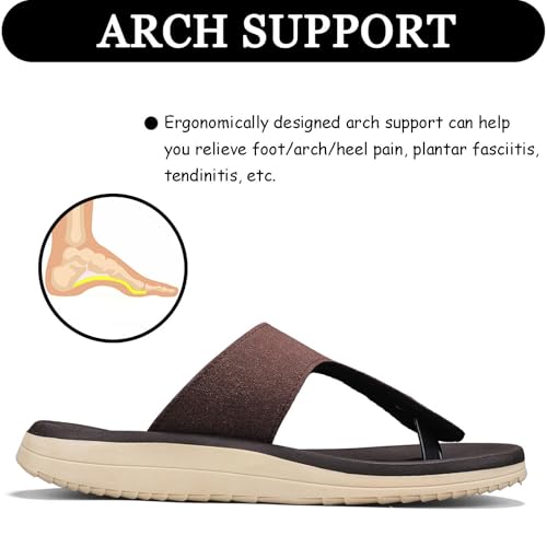 Mens Flip Flops Arch Support Sandals with Adjustable Buckle Straps Thick Athletic Cushion Sport Slides for Man Non-Slip Mens Beach Slipper Lightweight & Soft Comfort Fit3
