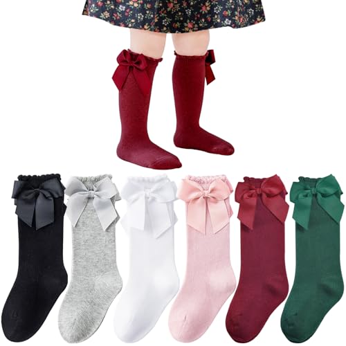 Image of Mini Angel Baby Knee High Socks - Toddler Long Cotton Tube Stockings With Bow Ruffles for Girls - Infant Dress Socks