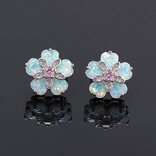CiNily Womens Flower Opal Stud Earrings,Ladies Rhodium Plated Hypoallergenic Jewelry Big Gemstone Earrings 15mm3