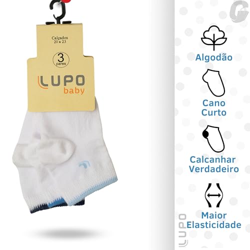 Kit 09 Pares de Meia Bebê Lupo Baby Algodão Infantil Unissex | 9 Branco (0901) | RN (0 a 4 Meses)