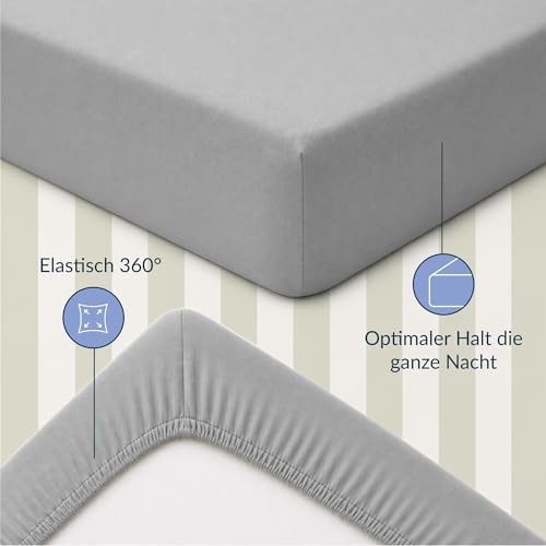 Twinzen 2er Set Jersey Spannbettlaken 60x120 cm Weiß und Grau – Ansicht 4