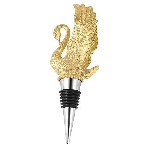 SOLUSTRE Swan Wine Bottle Stopper Creative Zinc Alloy Pourer for Wine Preservation Unique Animal Design for Parties Bars and Restaurants Golden Finish