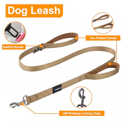 Annchwool No Pull Dog Harness,Heavy Duty Reflective Collar & Leash Set-Leash with Double Handle & Car Seatbelt Clip-Easy Control for Walking Training Medium Large Size Dogs(Brown,L) - Image 5