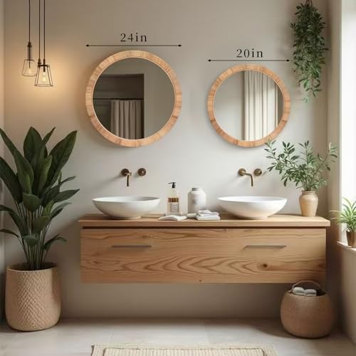FUIN 25" Boho Chic Round Rattan Mirror - Handmade Wicker Frame - Perfect for Rustic Farmhouse Décor - Image 5