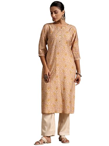 Image of Libas Womens Printed Silk Straight Kurta for Women Suit
