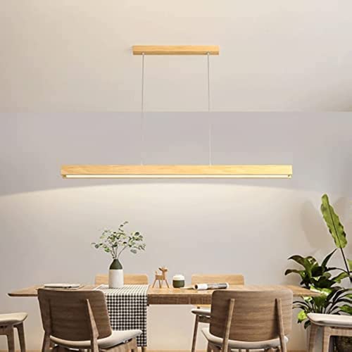 Lustre table à manger dimmable avec télécommande et hauteur réglable en bois moderne - 7