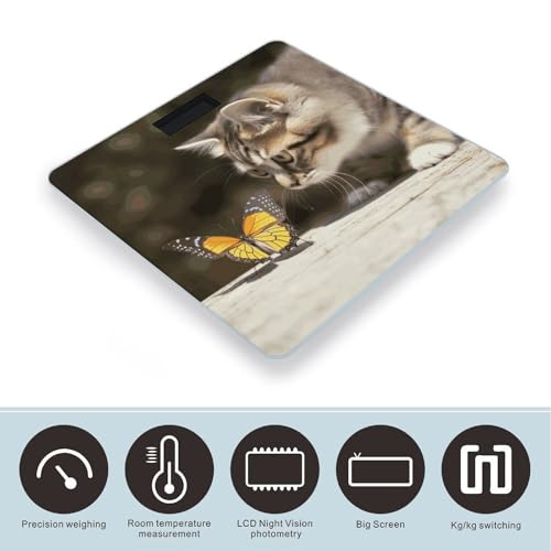 Báscula digital para baño con diseño de gato y mariposa miniatura 3