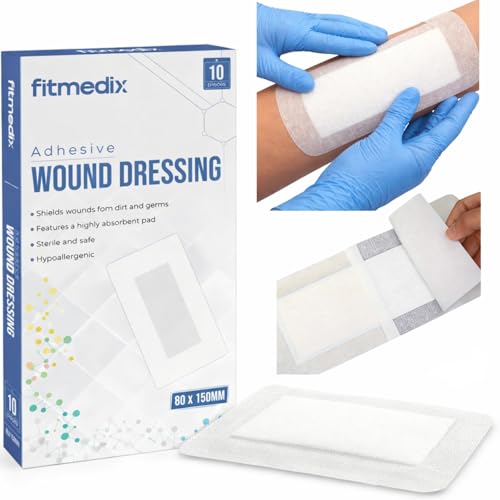 Adhesive Wound Dressings (80mm x 150mm) - **Pack of 10** Sterile Dressings for Wounds, Cuts, Grazes, Diabetic Leg Ulcers, Venous Leg Ulcers & Small Pressure Sores- Hypoallergenic Plasters for Wounds