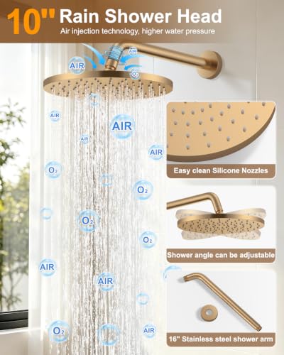 Image of Iriber Champagne Gold Shower head with Handheld,Shower System Faucet Set