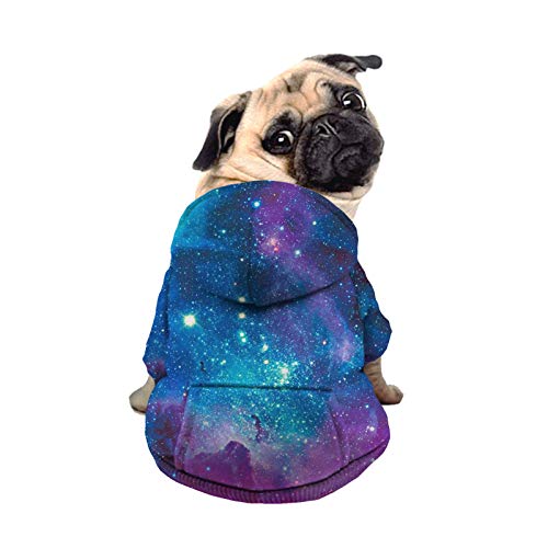 Howilath Basic Dog Hoodie - Elegant Galaxy Blue Purple Zipper Sweatshirt With Hat, Cat Hooded Shirts Sweatshirts Puppy Costumes - S #TOP1