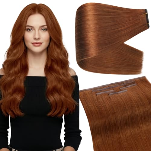 Image of Full Shine Butterfly Weft Hair Extensions Human Hair 16 Inch Copper 90g | 5Pcs Double Layer Weft, Invisible PU Holes, Full Head Volume Boost, Daily Natural Look, Easy Wear & Remove