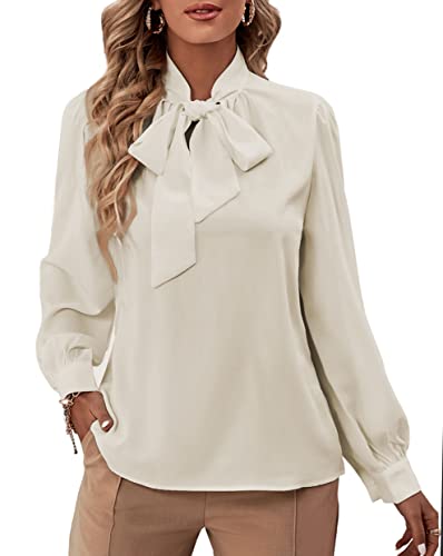 Rooscier Women's Bow Tie Neck Long Sleeve Buttton Cuff Chiffon Elegant Blouse