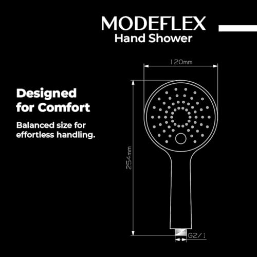 Image of Mila Modeflex 3-Function Hand Shower | Rain, Massage, Mixed Spray Modes | Chrome Finish |Modern Design | Includes Hose (1.5m), Bracket & Installation Kit