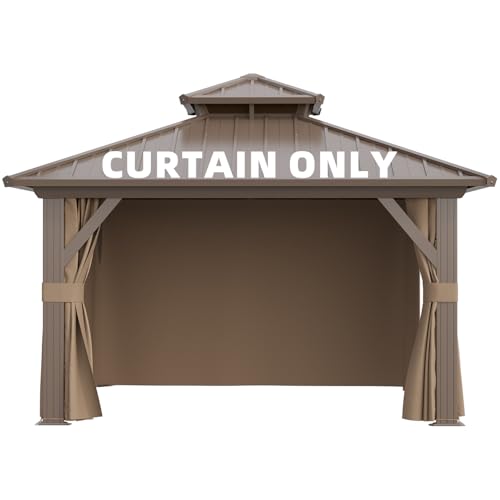 MELLCOM Gazebo Universal Replacement Privacy Curtain, Outdoor 4-Panels Sidewall Curtains with Zipper, Hooks and Rings Included for Garden, Backyard and Patio (Khaki, for 10' x 10' Gazebo)