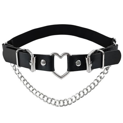 EaciTown 1 Pc Leather Leg Garter Belt with Chains Gothic Leg Harness Punk Leg Garter Belt Y2k Heart Shape Leg Belt Adjustable