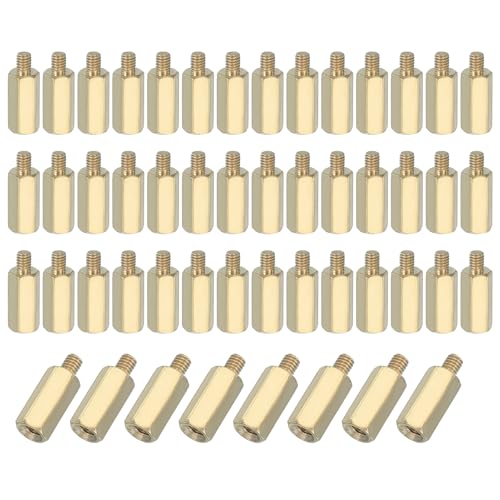 PATIKIL M2.5 x 10+3 mm Female Thread Hex Brass PCB Standoff, 50 Pcs for FPV Drone Quadcopter PCB Motherboard Steel Screw Nut Set Computer Electrical, Gold