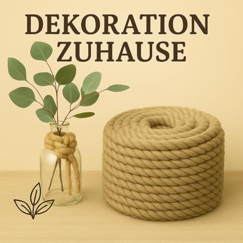 Abio Juteseil 20mm 5m Kordel Jutekordel Deko Dekoration für Haus & Garten DIY Verpackung Schnur Paketschnur Basteln Geschenkverpackung Floristik
