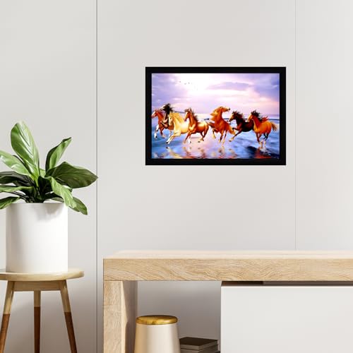 Image of Indianara Vastu Running Seven Horse Painting With Frame 20 Inches X 14 Inches (Style 15)