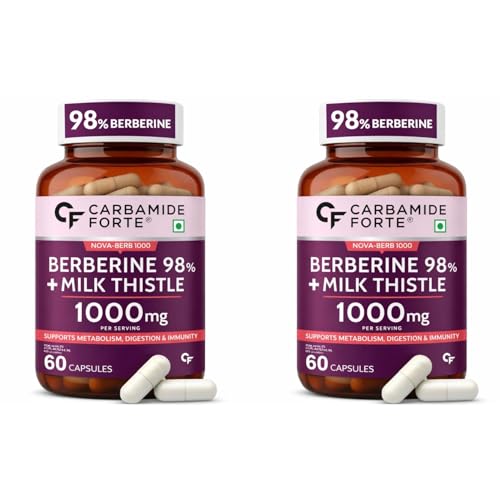 Image of Carbamide Forte 98% Berberine supplements with Milk Thistle | 1000mg Berberine HCl per Serving for Metabolism, Digestion, Liver Detox & Immunity Support | High Potency Berberine HCl - 60 Veg Capsules