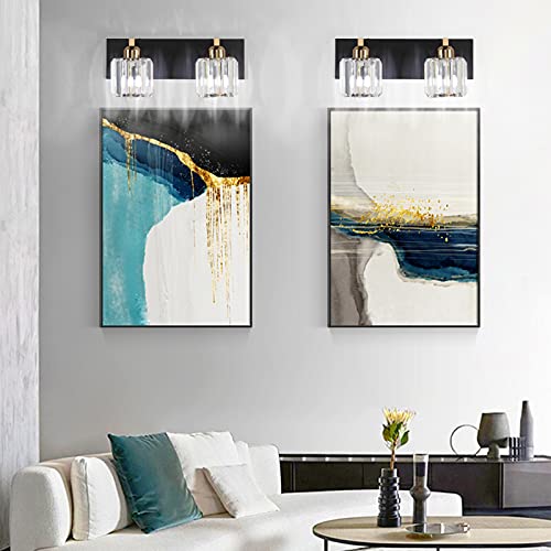 Image of Aipsun Vanity Lighting Fixtures for Bathroom Matte Black Vanity Lights Fixtures Crystal 2 Lights Wall Light Fixture Over Mirror(Exclude Bulb)