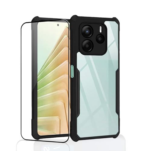 Image of Back Cover Case + Screen Protector for Redmi Note 14 SE 5G | Transparent & Black Mobile Phone Back Case Cover for Redmi Note14 SE | Camera Protection | Redmi Note 14 SE 5G PC Black Case