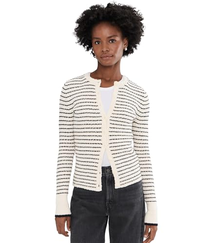 Madewell Womens Striped Bouclé-Knit Cardigan Ivory/Black Stripe MD (Women's 6-8) One Size