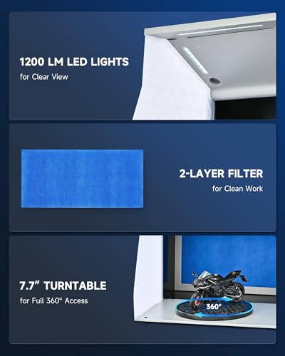 CO-Z Airbrush Spray Booth with Dual Fans & 4 LED Lihts, Folding Painting Booth with 19.5 cm Turntable, Portable Hobby Air Brush Booth with 140 cm Exhaust Hose for DIY Painting Model Craft Cake More
