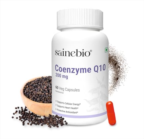 Image of Sainebio Coenzyme Q10 200 mg - High Absorption CoQ10 Supplement - Natural Energy Support - Heart & Cellular Health - 60 Capsules
