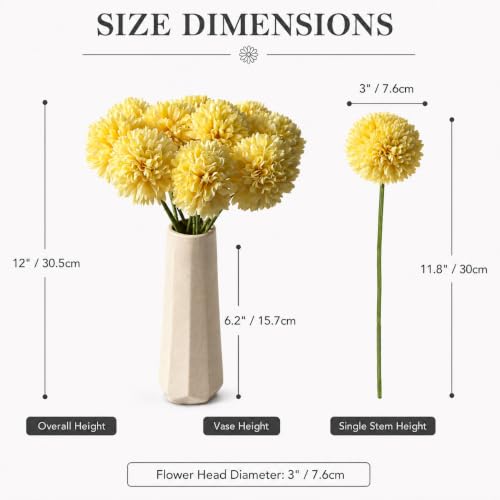 Image of Mandy's 12pcs Artificial Yellow Ball Chrysanthemum Flowers