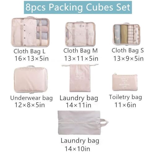 Image of Travel Packing Cubes 7 Pcs Set with Laundry Bag | Portable Luggage Organizer Bags for Clothes, Shoes & Toiletries | Lightweight Foldable Travel Storage Set