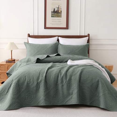 opso 100% Cotton Paisley Quilt Set - Queen Size Bedspread Sets with 2 Pillow Shams Boho Comforter Lightweight Matelasse Modern Vintage Farmhouse Bedding Bed Coverlet Blanket for All Season, (90"x98")