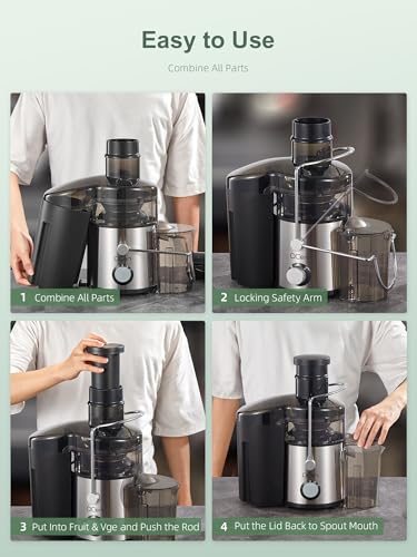 Image of QCen Juicer Machine, 800W Centrifugal Juicer Extractor with Extra Wide Mouth Feed Chute for Fruits & Vegetables, Easy to Clean, Stainless Steel, BPA-Free