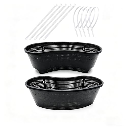 Gyfofix 2 Pack 18 Inch Kidney Shaped Pond Plant Baskets Slotted Mesh Aquatic Pots for Water Lily Hydroponics & Water Gardens with Nylon Cable Ties
