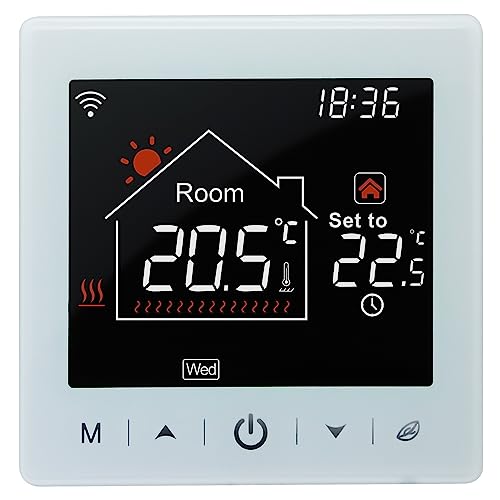 Preisvergleich Produktbild Beok WiFi Thermostat für Gasheizkessel, Programmierbare Raumthermostate,Kompatibel mit Tuya Smart / Alexa / Google Home, TR9B-WIFI-WPB Weiß