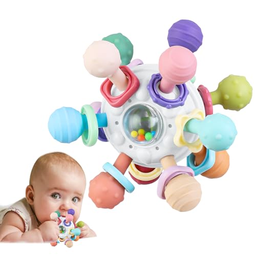 Image of Baby Teething Toys, Baby Teether Montessori Sensory Toys for 0-6 6-12 Months, Boy Girl Gifts for Infant Newborn Toddler 0 3 6 9 12 18 Months, Easter Basket Stuffers Gifts - White