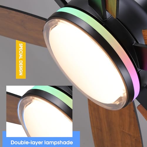 Kviflon 52 In Ceiling Fan with RGB Light Remote/APP,3CCT+RGB 6 Blades Brown by Kviflon - Used condition - Image 4