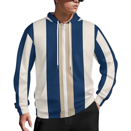 Stripe Fall Men's Long Sleeve Zip Up Hoodies Drawstring Hooded Cardigan