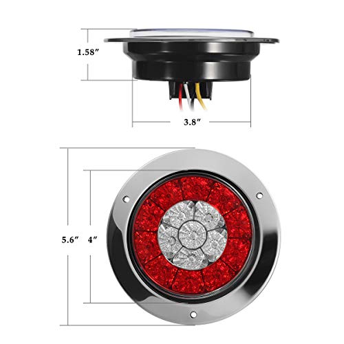 Partsam 4" Inch Round Led Trailer Taillights Stop Brake Lights Running Red And Amber Parking And Turn Signal Lights, Sealed Double Color Round Led Lights W/ Stainless Steel Rings Flange Mount (4Pack) #TOP6