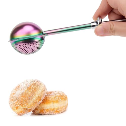HULISEN Flour Duster for Baking, One-Handed Operation, 304 Stainless Steel Powdered Sugar Shaker Duster, Pick Up and Dust Flour Sifter, Gift Package, Rainbow
