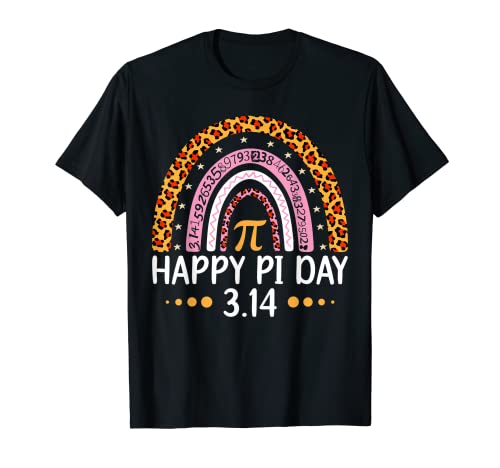 Happy Pi Day Mathematic Math Teacher Gifts Leopard Rainbow T-Shirt for Men Women Kids