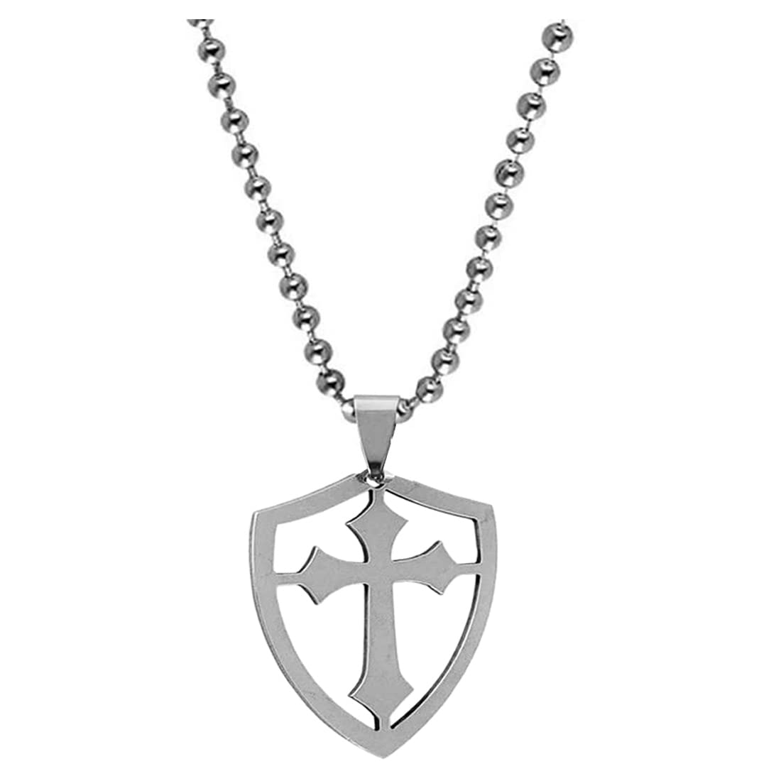 AFH Holy Shield Charm Catholic Cross Silver Stainless Steel Pendant Necklace Chain For Men And Women (B0BSSGC2QR) Amazon Price History, Amazon Price Tracker