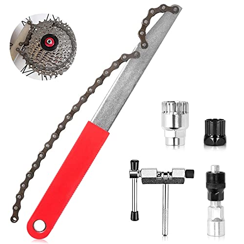 mizikuu Kit Attrezzi Catena per Bici, Set da 5 Pezzi Chiave di rimozione e Frusta Durevole e Antiscivolo Attrezzi Bicicletta Pacco Estrattore pignone per Cassette da 6, 7, 8, 9, 10, 11 Scomparti