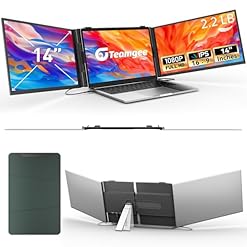 Teamgee 14″ Laptop Bildschirm Extender für alle Laptops, 0.9kg ultradünner und Leichter, robuster tragbarer Monitor mit verstellbarem Ständer, FHD 1080P für 13,3-17,3 Laptops, Wins/Mac/DEX/Chrome