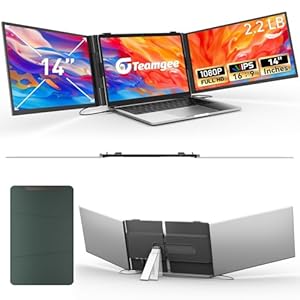 Teamgee-14-Laptop-Bildschirm-Extender-fuer-alle-Laptops-09kg-ultraduenner-und-Leichter-robuster-tragbarer-Monitor-mit-verstellbarem-Staender-FHD-1080P-fuer-133-173-Laptops-WinsMacDEXChrome