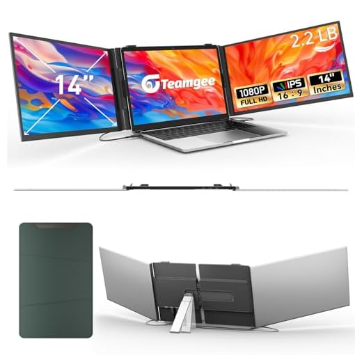 Teamgee 14" Laptop Bildschirm Extender für alle Laptops, 0.9kg ultradünner und Leichter, robuster tragbarer Monitor mit verstellbarem Ständer, FHD 1080P für 13,3-17,3 Laptops, Wins/Mac/DEX/Chrome