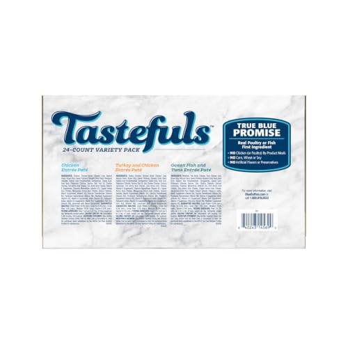 Image of Blue Buffalo Tastefuls Wet Cat Food Pate Variety Pack (Chicken, Turkey & Chicken, Ocean Fish & Tuna) for Adult Cats, Made with Natural Ingredients, 5.5-oz. Each (24 Cans)